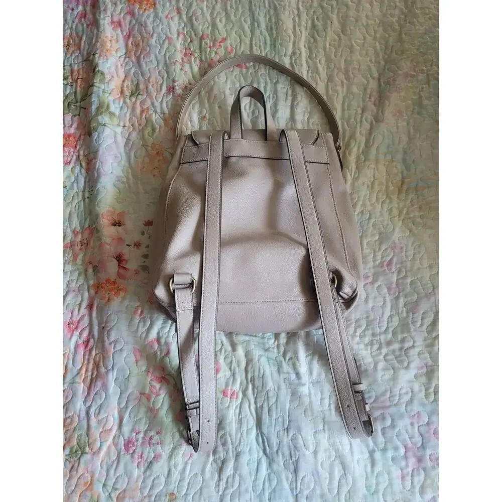 Rosetti Taupe Beige Faux Leather Backpack Purse Dual Zip Pockets